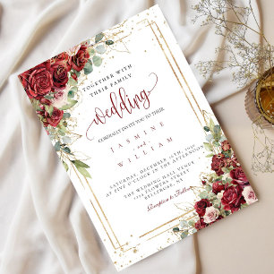Boho Blush Burgundy Floral  Gold Geometric Wedding Invitation