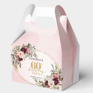 Boho Blush Burgundy Gold Floral 60th Gift Box