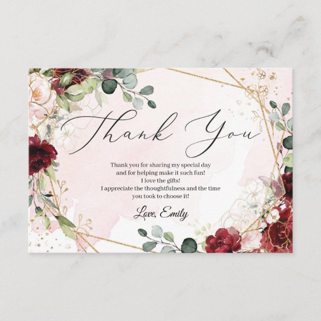 Boho blush burgundy gold geometric Bridal Shower Enclosure Card (Front)