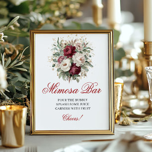Boho Blush Burgundy Mimosa Bar Floral Tabletop Poster