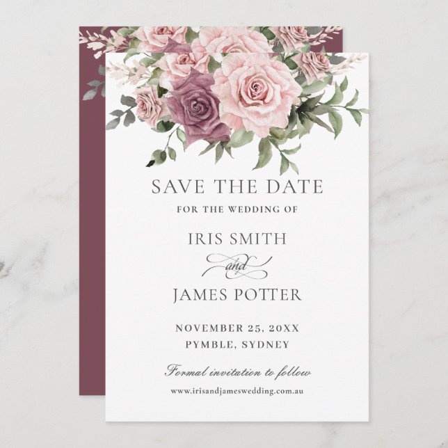 Boho Blush Cinnamon Rose Floral Greenery Wedding Save The Date (Front/Back)