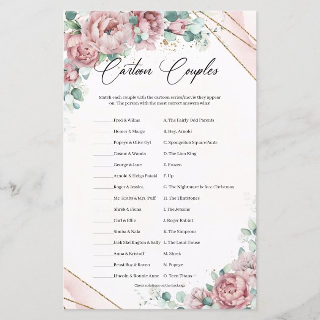 Boho blush eucalyptus gold frame Cartoon Couples (Front)