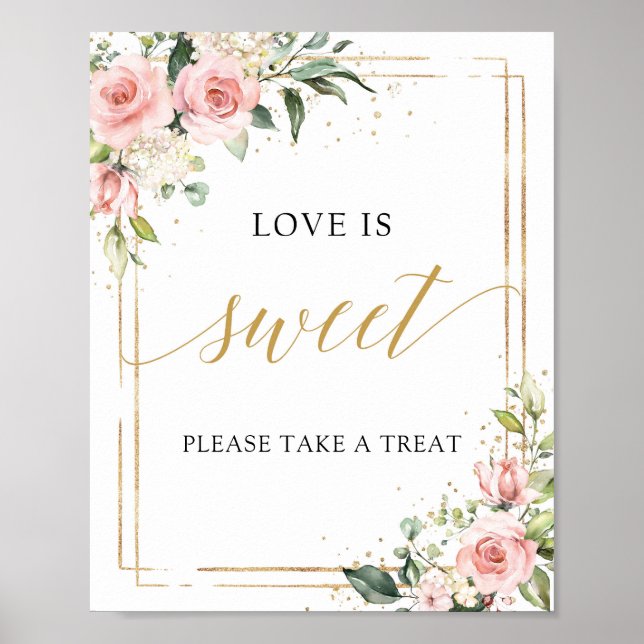Boho blush floral gold frame love is sweet sign (Front)