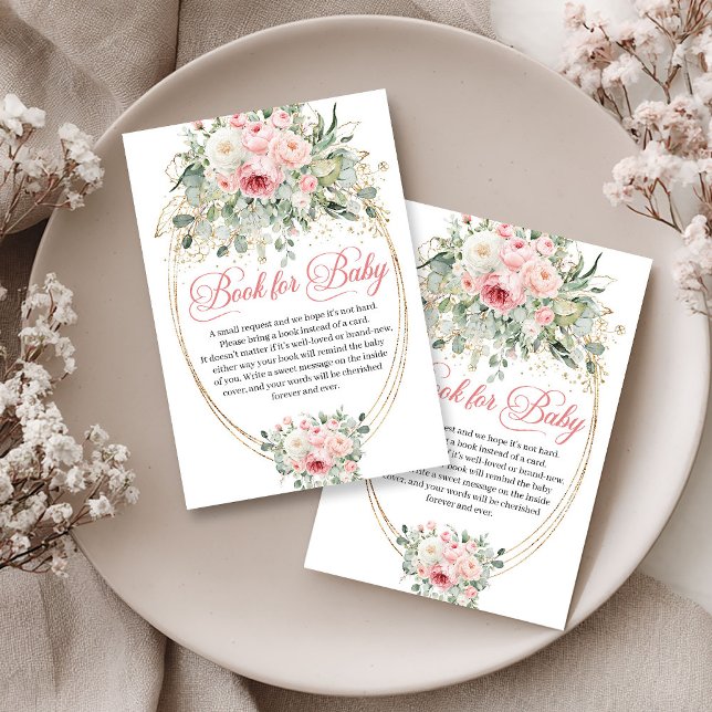 Boho Blush Floral Gold Minimalist Book Request Enclosure Card (Boho Blush Floral Gold Minimalist Book Request)