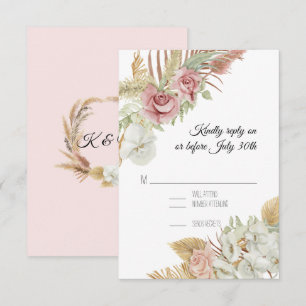 BOHO Blush Floral Pampas Grass Palm Foliage RSVP Card