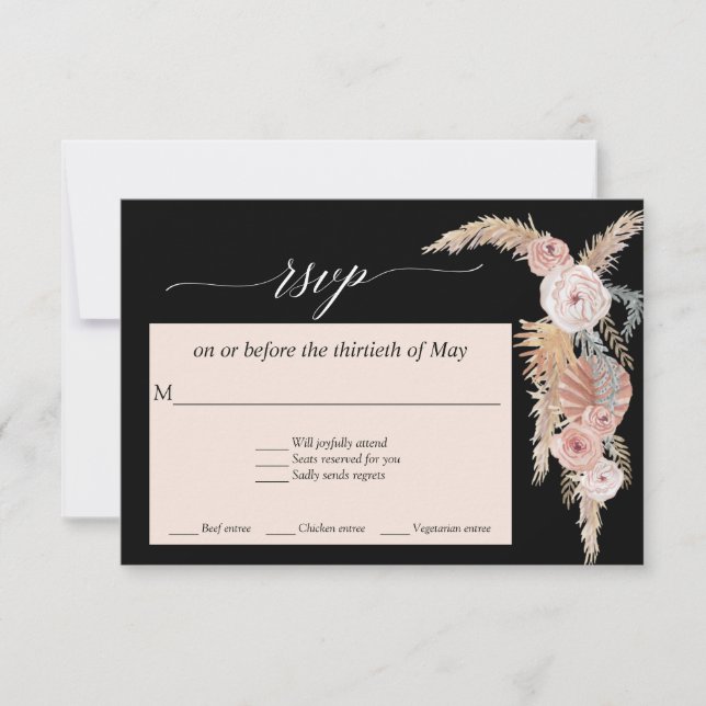 Boho Blush Floral Pampas Grass Tropical Palms RSVP (Front)
