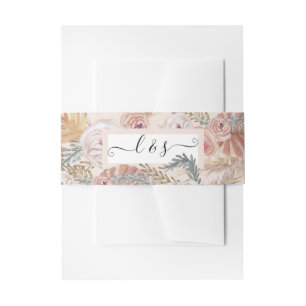 BOHO Blush Floral Pampas Grass Watercolor Greenery Invitation Belly Band