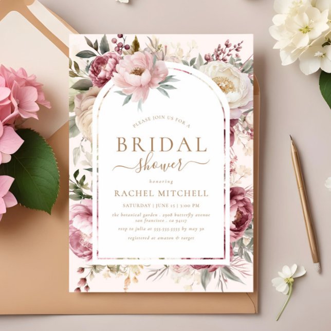 Boho Blush Floral Peony Greenery Bridal Shower Invitation (Creator Uploaded)