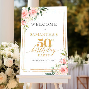 Boho Blush floral sage gold 50th birthday welcome Poster