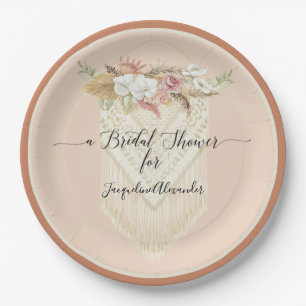BOHO Blush Floral Terra Cotta Pampas Grass Bridal Paper Plate