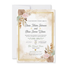 Boho Blush Floral Wedding Invitation