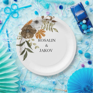 Boho Blush Floral Wedding Invitation Paper Plate