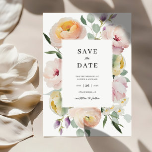 Boho Blush Floral Wedding Save The Date Invitation