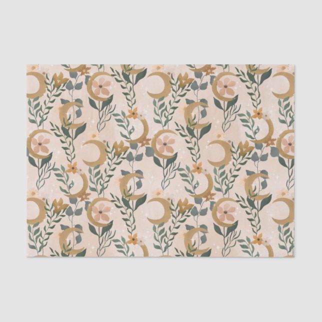 Boho Blush Green Botanical Moon Bridal Shower Tissue Paper (Front)