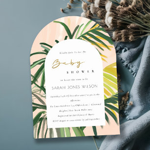 Boho Blush Green Tropical Palm Beach Baby Shower Invitation