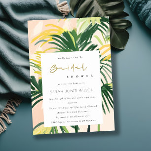 Boho Blush Green Tropical Palm Beach Bridal Shower Invitation