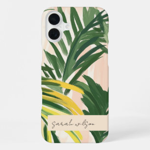 Boho Blush Green Tropical Palm Beach Leaves iPhone 16 Plus Case