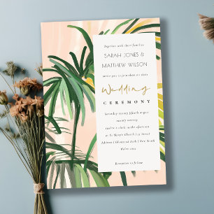 Boho Blush Green Tropical Palm Beach Wedding Invitation