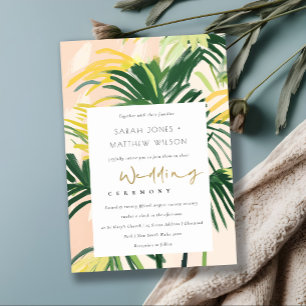 Boho Blush Green Tropical Palm Beach Wedding Invitation