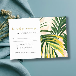 Boho Blush Green Tropical Palm Beach Wedding RSVP Card