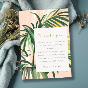 Boho Blush Green Tropical Palm Beach Wedding Thank You Card
