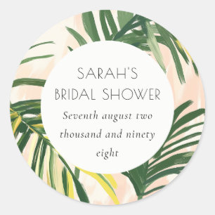 Boho Blush Green Tropical Palm Bridal Shower Classic Round Sticker