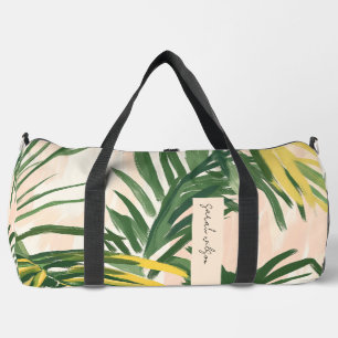 Boho Blush Green Tropical Palm Leaves Beach Duffle Bag