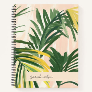 Boho Blush Green Tropical Palm Leaves Beach Notebook