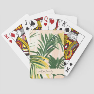 Boho Blush Green Tropical Palm Leaves Beach Playing Cards