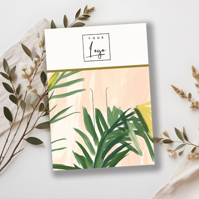 Boho Blush Green Tropical Palm Leaves Hairpin Logo Business Card (Creator Uploaded)