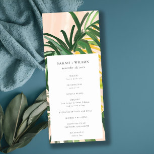 Boho Blush Green Tropical Palm Wedding Program Invitation