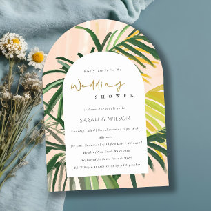 Boho Blush Green Tropical Palm Wedding Shower Invitation