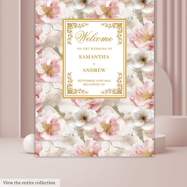 Boho Blush Ivory Gold Floral Wedding Banner Tapestry (Boho Blush Ivory Gold Floral Wedding Banner Tapestry)