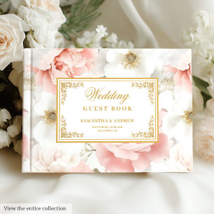 Boho Blush Ivory Gold Floral Wedding Guest Book