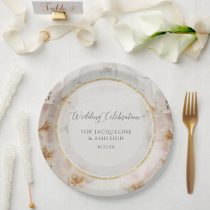 BOHO Blush Orchid Flowers Floral Gold Wedding Paper Plate