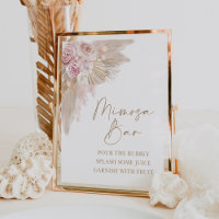 Boho Blush Pampas Floral Mimosa Bar Shower Sign