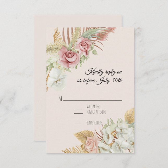 BOHO Blush Pampas Foliage Palm Rose Wreath RSVP (Front/Back)
