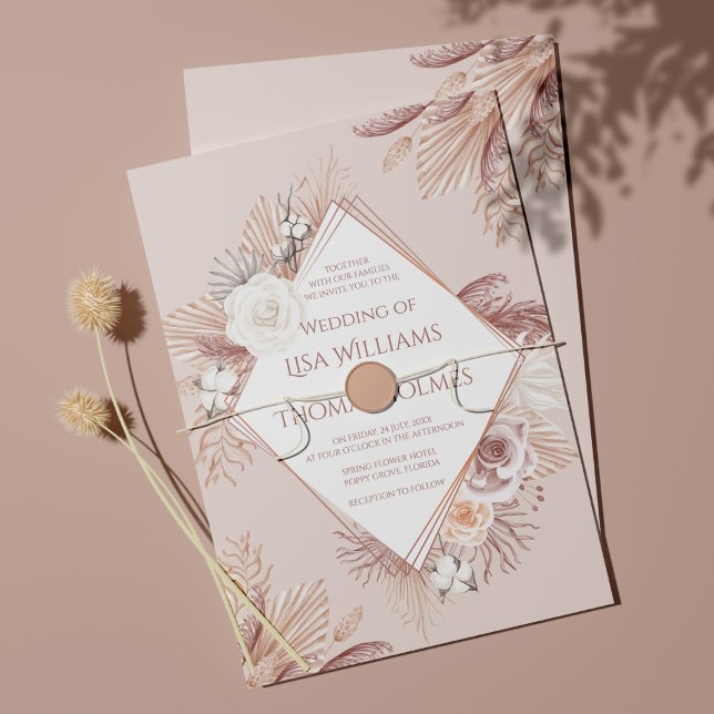Boho Blush Pampas Grass and Dried Flowers Invitation (Creator Uploaded)
