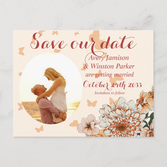 Boho Blush Photo Buttery Floral Save the Date Anno Announcement Postcard (Front)