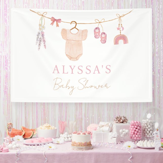 Boho Blush Pink Baby Clothes Girl Baby Shower Banner (Party)