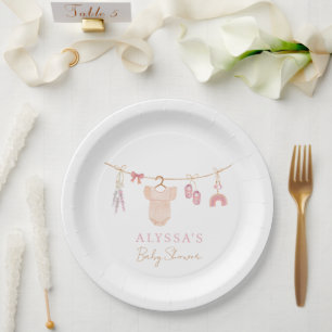 Boho Blush Pink Baby Clothes Girl Baby Shower Paper Plate