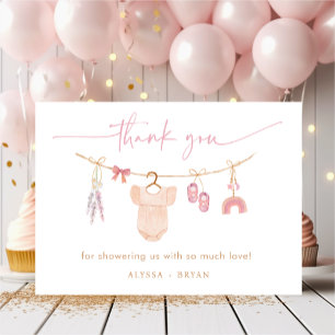 Boho Blush Pink Baby Clothes Girl Baby Shower Thank You Card