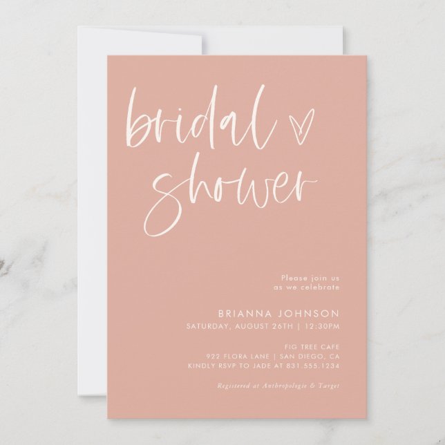 Boho Blush Pink Bridal Shower | Minimalist Bridal Invitation (Front)