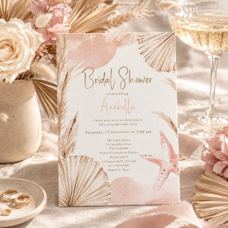 Boho Blush Pink Bridal Shower Neutral Palms Invitation