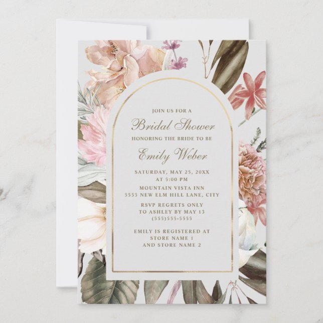 Boho Blush Pink Cream Greenery Bridal Shower Invitation (Front)