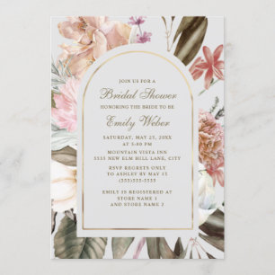 Boho Blush Pink Cream Greenery Bridal Shower Invitation
