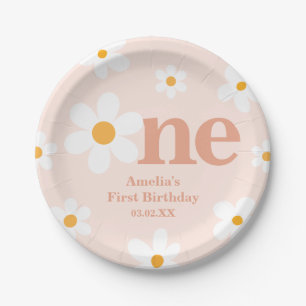 Boho Blush Pink Daisy 1st Birthday  Paper Plate