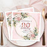 Boho Blush Pink Floral 90th Birthday Celebration   Napkin<br><div class="desc">✅ For matching items search 36-90 in my collections ✅ Celebrate a beautiful milestone with elegant 90th birthday napkins featuring watercolor dusty pink and blush pink flowers, soft eucalyptus greenery, and a shimmering rose gold frame. This boho floral design adds a romantic, stylish touch to any party table and makes...</div>