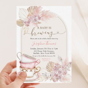 Boho Blush Pink Floral Baby is Brewing Baby Shower Invitation
