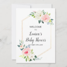 Boho blush pink floral baby shower welcome